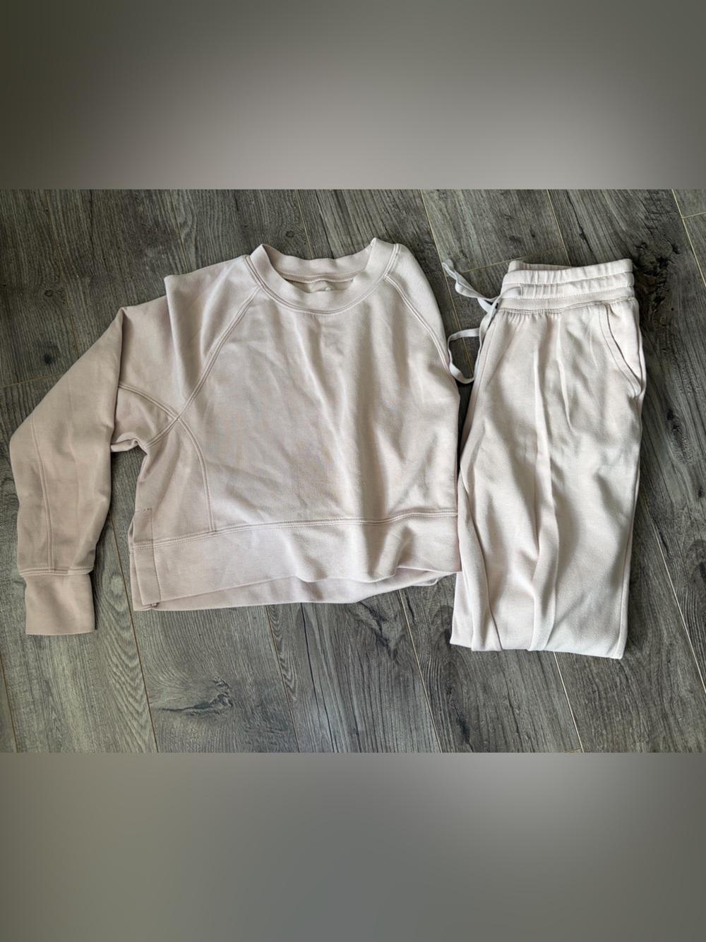 Apana Taupe Cropped Crewneck Sweatshirt & Jogger Matching Set